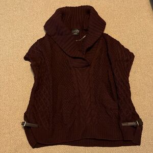 Purple Cliche Sweater Wool Blend M short sleeve cable knit shawl collar